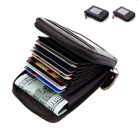 rfid blocking wallet mens card holder unisex wallet genuine leather business zipper card protect case id banknotes purse