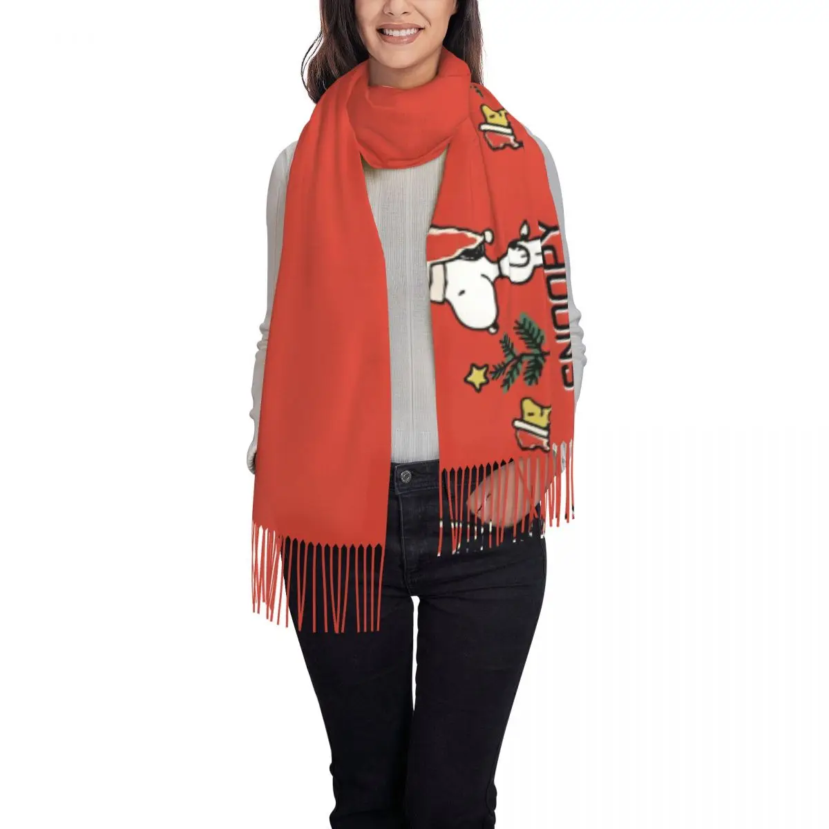 MINISO Sanrio Snoopy Рождественский шарф Женские головные уборы Шарфы с длинной кисточкой