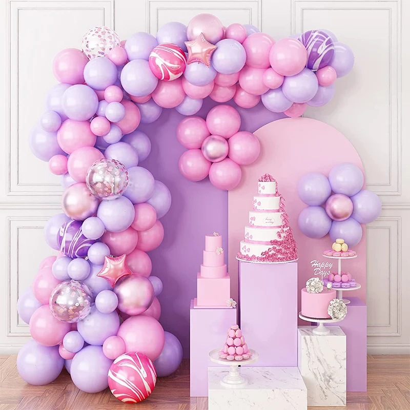 

Agate Macaron Purple Pink Balloon Garland Arch Kit Wedding Girl Birthday Party Decorations Baby Shower Baptism Ballons Globos