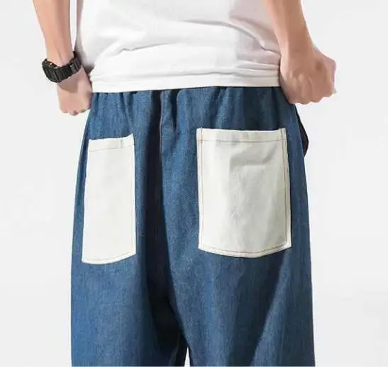 Men's Jeans Patchwork Wide-Leg Jeans Men Loose Straight Oversize Size Retro Harem Pants
