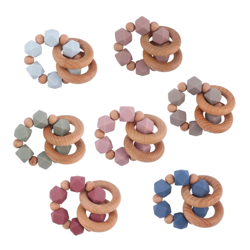 

1pc Cartoon Baby Teether Silicone Bracelet BPA Free Cute Teething Toy Wood Ring Teething Toys for Toddlers Newborn