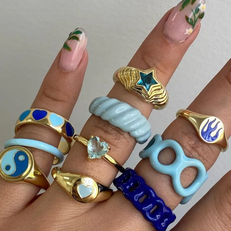 Кольцо женское эмалированное с сердцем и смайликом | Кольца