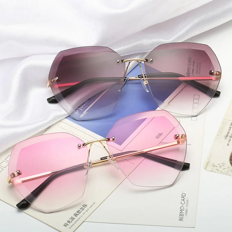 

2023 New Fashion Brand Design Vintage Rimless Pilot Sunglasses Women Men Retro Cutting Lens Gradient Sun Glasses Female UV400