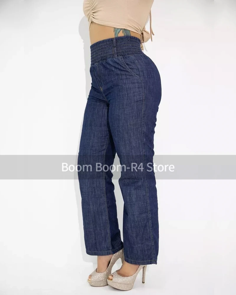 2024 Комфортные джинсы с широкими штанинами и эластичным поясом прямые женские
