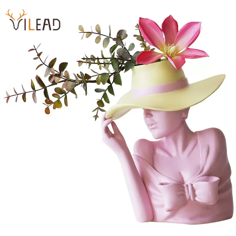 

VILEAD Resin Creative Beauty Flower Vase White Pink Nordic Style Human Head Flower Pot Home Decoration Living Room Decor