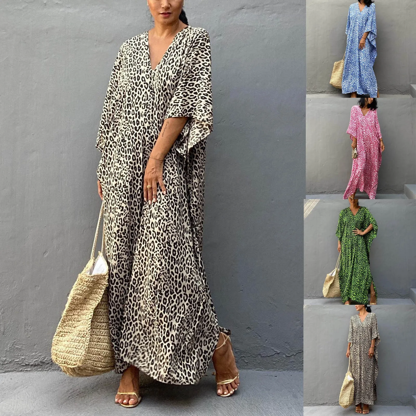 

Women Printed Beach Blouse Pullover Sunscreen Beach Chiffon Dress Beach Robe Femme Long Dress Sarong Dress Female Vestidos