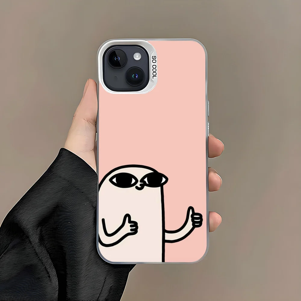 Забавный чехол для телефона K-Ketnipz Bean iPhone 16 15 14 13 12 11 Pro Max белый матовый лазерный