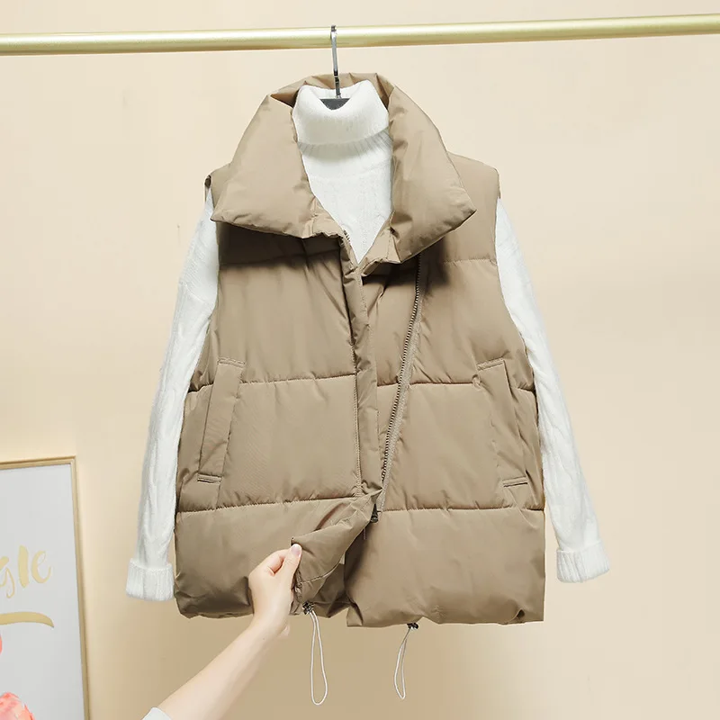 New Winter Women Jacket Vest Stand Collar Sleeveless Down Cotton Vests Casual Loose Warm Windproof Solid Fashion Woman Down Vest