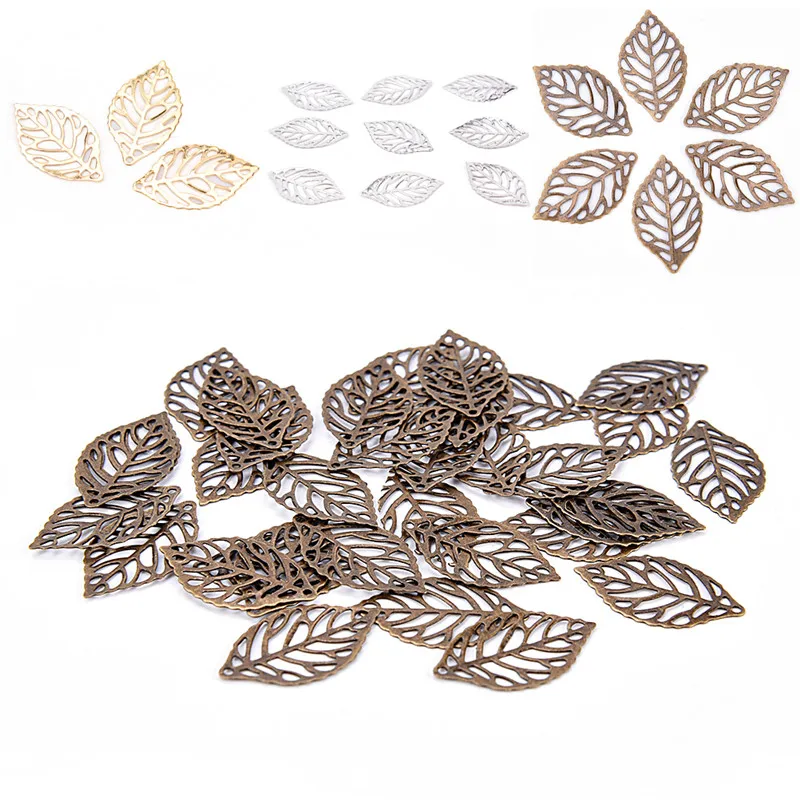 

50PCS Multicolor Charm Filigree Hollow Leaves Pendant DIY Jewelry Making Leaves Metal Craft