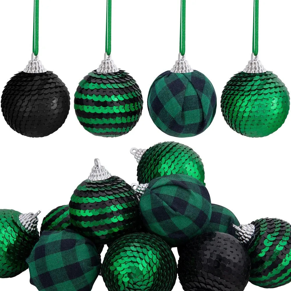 

5cm Black Green St Patricks Day Sequin Hanging Balls Foam Xmas Ball Ornament Decoration for Tree Decor Irish Party Tree Decor