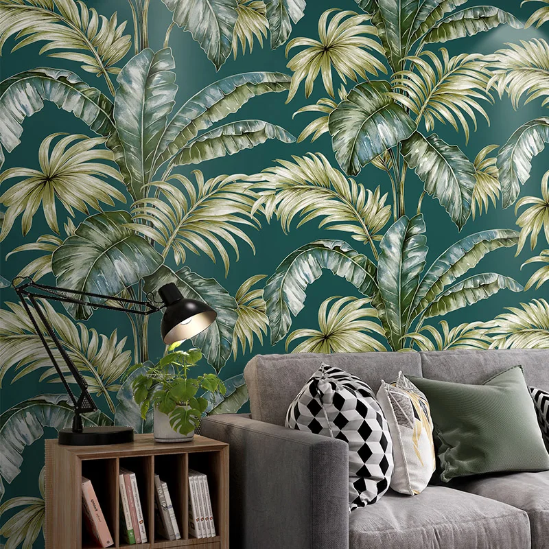 

Tropical Plant Forest Banana Leaf Wallpaper Roll Home Decor Living Room Bedroom Palm Leaves Wall Coverings Green Wall Paper