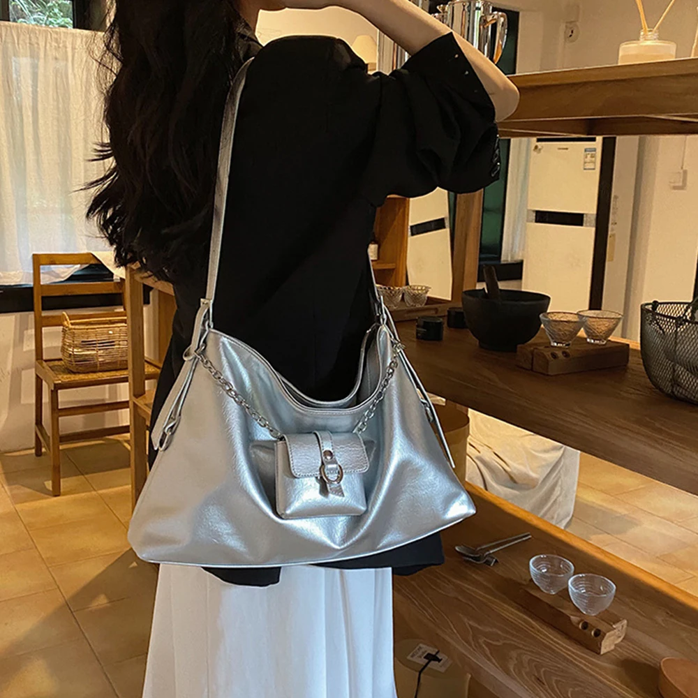 Fashion Soft Leather Women Shoulder Bag Chains Crossbody Bags for Women Large Hobo Handbags 2 Bags/set Composited Bag Tote Chic