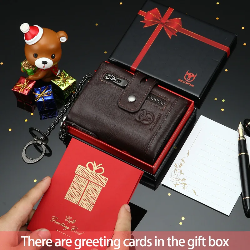 The Best Gift for Men Genuine Leather Zipper Business Wallet Multifunctional Cowhide Small Driver's License Photo Card Pack