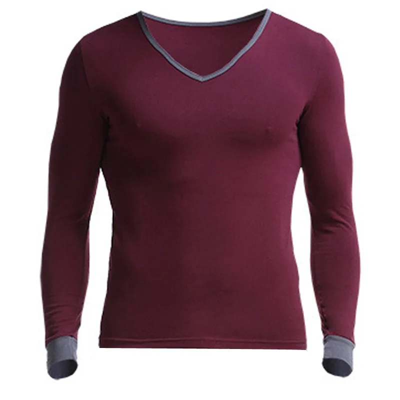 Mens Basic Underwear Long Johns Men Comfortable Cotton Slim Long Sleeve Top Large V-Neck Bottoming Shirt Solid Color Men T-Shirt