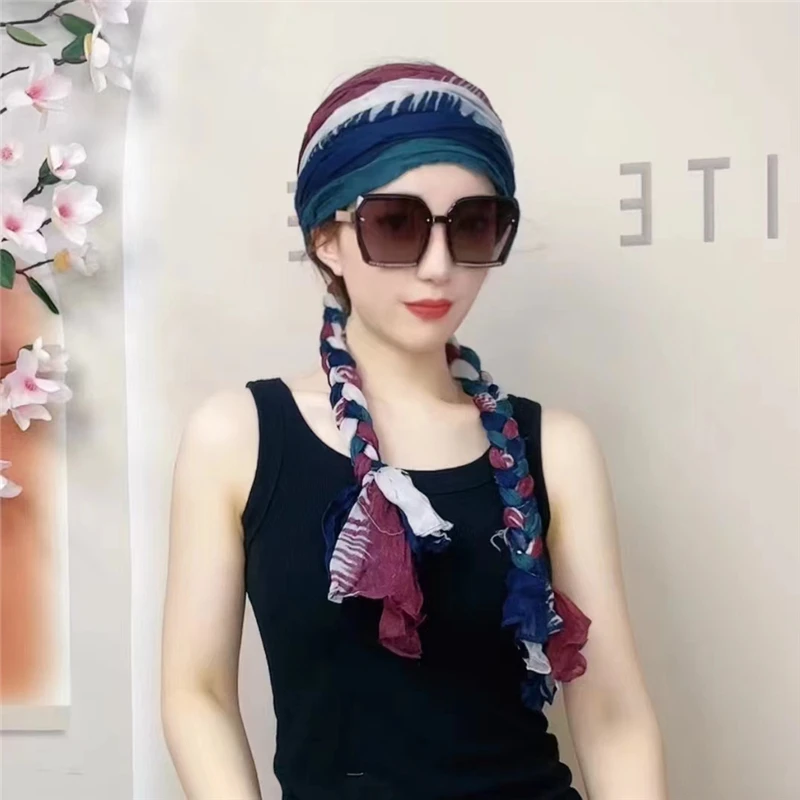 Шарф-повязка на голову Женский классический хлопково-льняной головной убор в