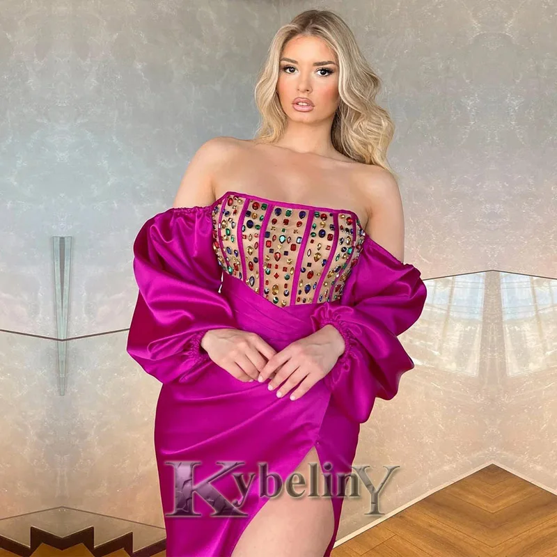 

Kybeliny Fuchsia Slit Strapless Mermaid Evening Dresses Prom Robe De Soiree Graduation Celebrity Vestidos Fiesta Women Formal