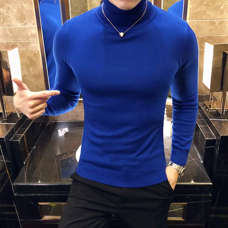 Fashion New Men's Winter Turtleneck Sweater Solid Color Slim-fit Business Casual Simple Thermal Jumper Men Knitwear Base Sweater