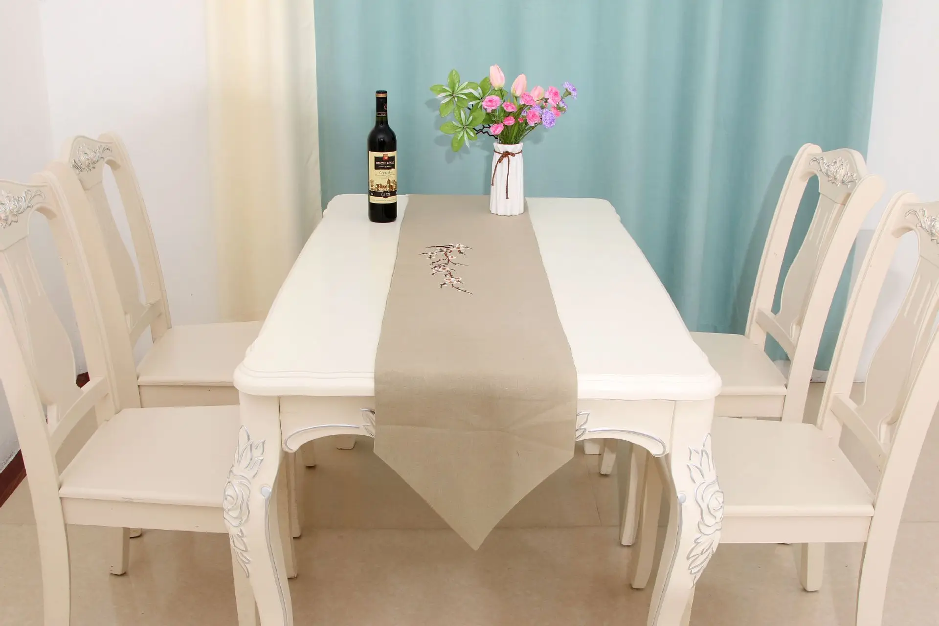 

cotton linen solid color table runner plum blossom embroidered tea table double plum blossom cotton cloth restaurant tablecloth