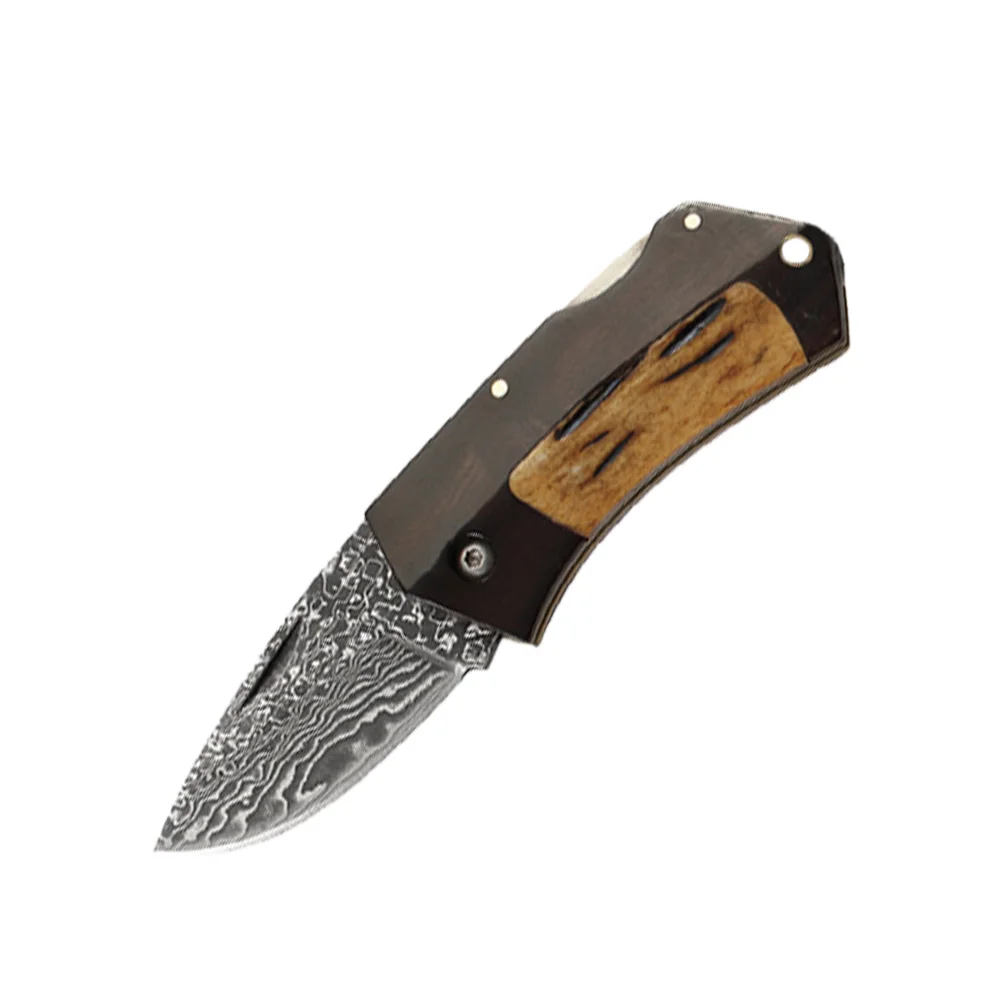 

Folding Pocket Knife Damascus Stainless Steel Ebony Bone Handle Material Outdoor Camping Survival Knifive Flipper