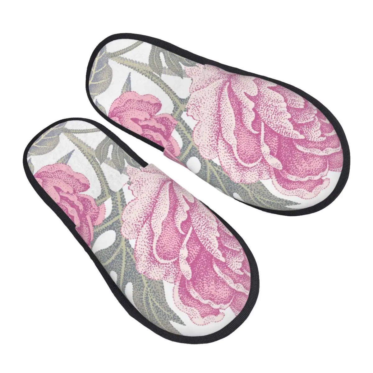 

Pink Floral Slipper For Women Men Fluffy Winter Warm Slippers Indoor Slippers