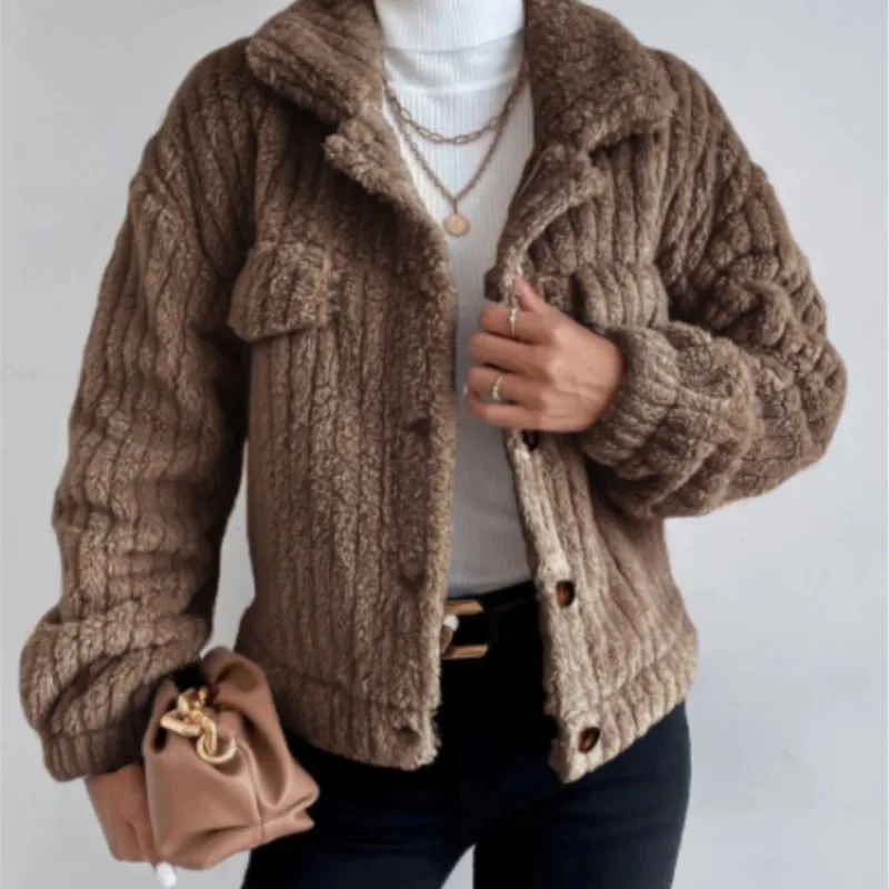

Long Sleeve Cropped Jackets Overcoat Single Breasted Outwear Fashion Vintage Corduroy Autumn Winter Coat Women Jacket
