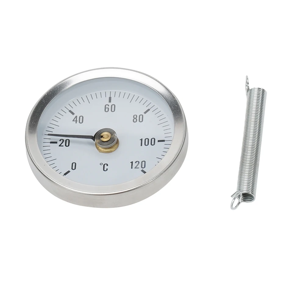 

0-120℃ Thermometer Stainless Steel Clamp-on Tube Thermometer On Tube 63mm Heating Spring For Measuring Pipe Boiler