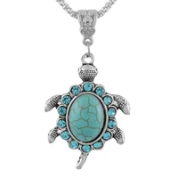 women turquoise rhinestone turtle pendant necklace green crystal necklace for women jewelry