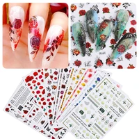 new manicure diy flower french 3d pink red blue rose floral nail stickers