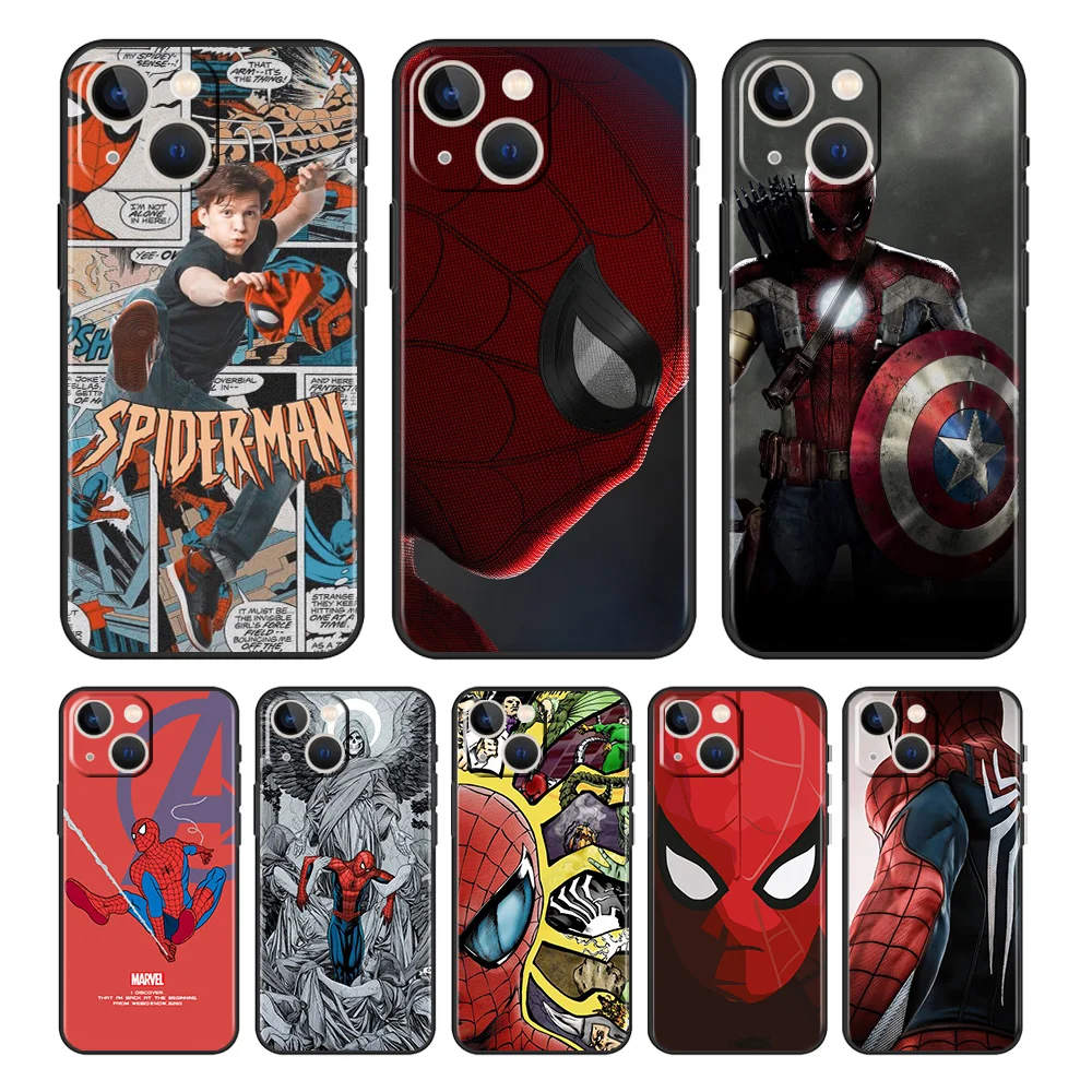 

Avengers Spiderman For Apple iPhone 13 12 11 mini Pro XS Max XR X 8 7 6 5 Plus SE 2020 Black Silicone Phone Cover Funda Case