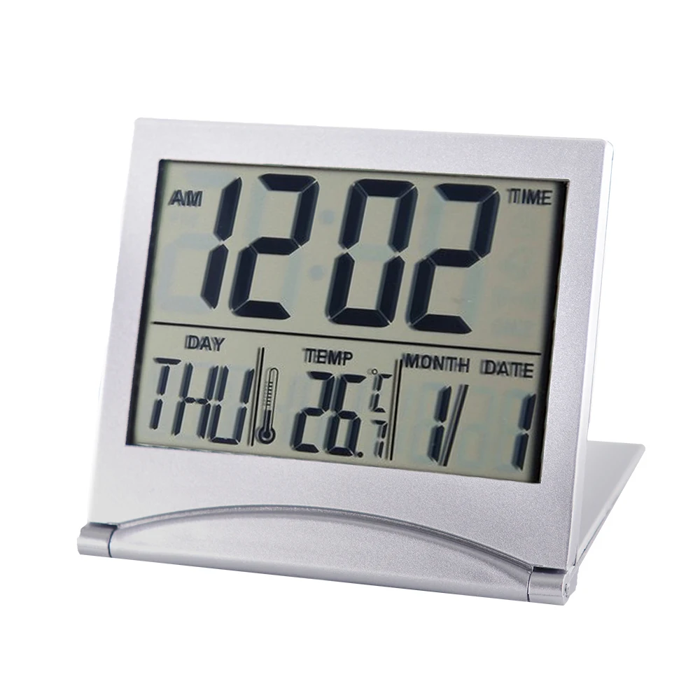 

Folding LCD Digital Alarm Clock Desk Table Weather Station Desk Temperature Travel Ectronic Mini Clock Digital Desktop Clock