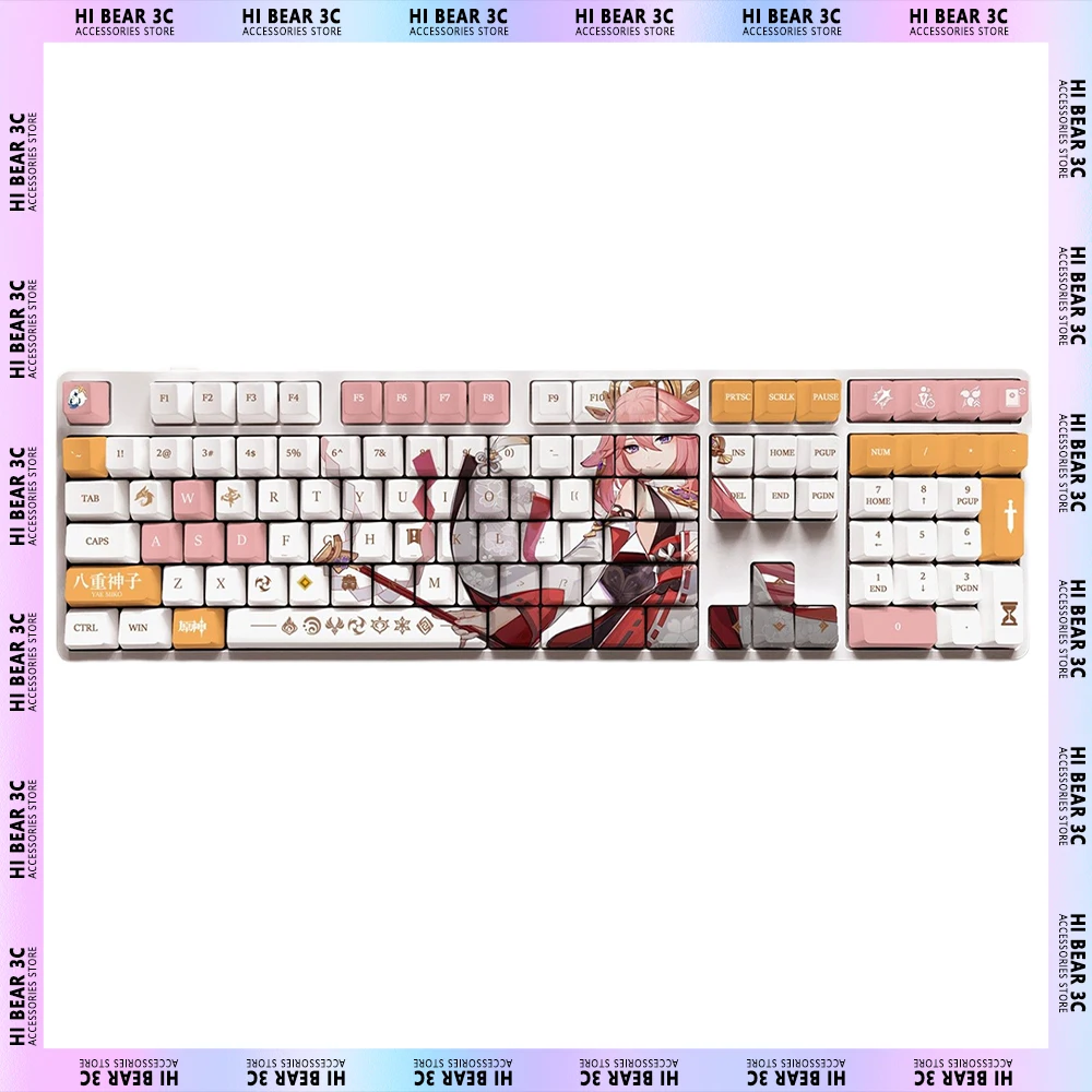 

108 клавиши Pbt Genshin Impact Keycaps General Ganyu Yae Miko Hutao тема аниме персонализированные клавиши игровая механическая клавиатура Декор