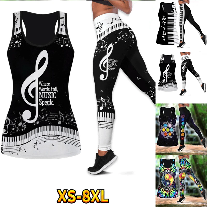 

Piano Melody Hollow 3D Print Sleeveless Shirt Summer Vest for Women Yoga Tank Tops Leggings Suit XS-8XL