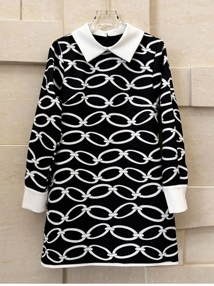 

Женское платье с отложным воротником, стильное платье с длинным рукавом и принтом цепей, 2023