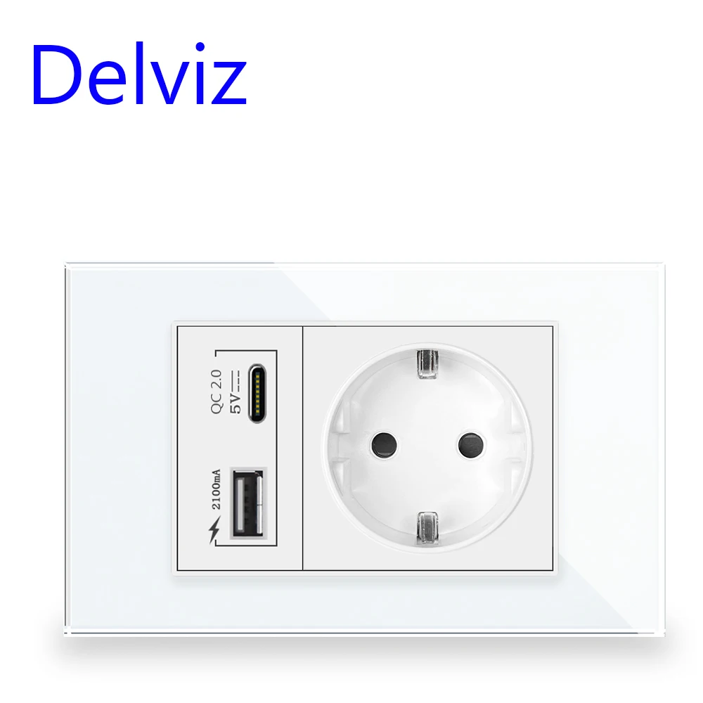 

Настенная розетка Delviz с USB-портами, 2 А, 120 х72 мм
