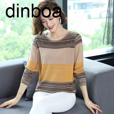

Round Neck Long Sleeve Women Summer Thin Sweater Y2k Top New Loose Femme Fashion Striped Ladies Pullover Sueters De Mujer Top