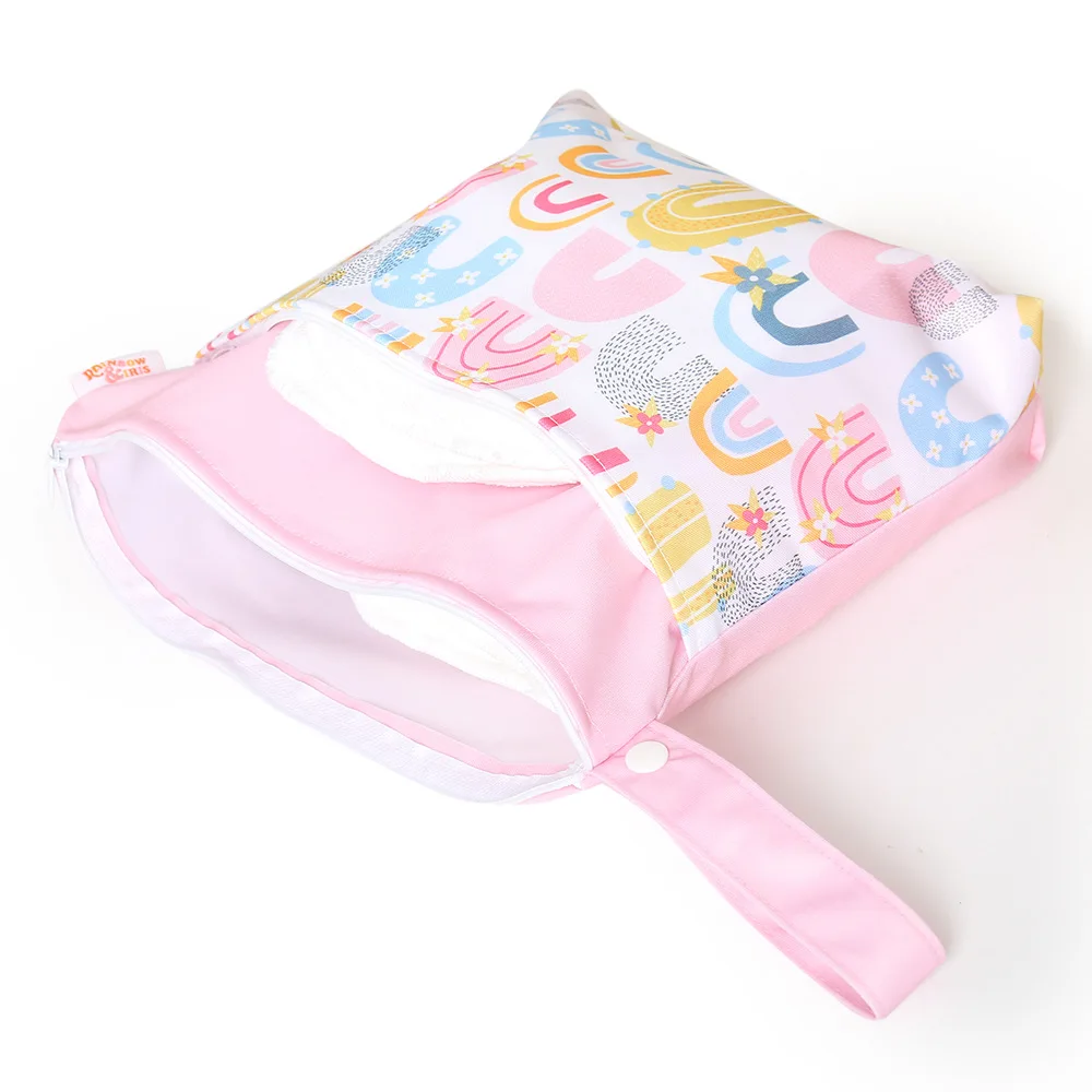 

Multi Reusable Baby Nappies Bag Wet Dry Mammy Bag With Double Pocket Cloth Handle Wetbag Waterproof 25*35CM Wholesale Dropship