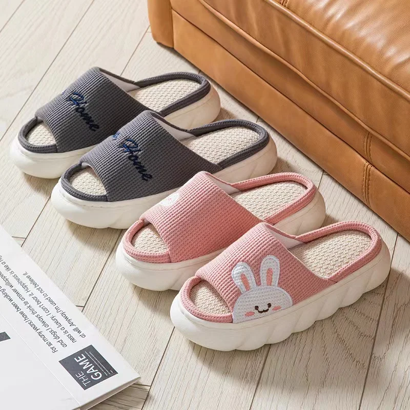 Women's Home Quiet Anti-odor Anti-slip Four Seasons Japanese-style Cotton Hemp Man  Woman Slippers  Women Shoes