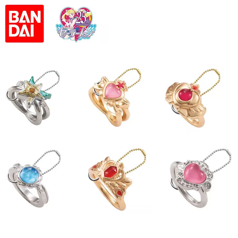 

BANDAI Gashapon Sailor Moon 25th Anniversary Charm Ring Metal Pendant Kawaii Figuras Anime Action Figure Kids Prop Toys Gifts