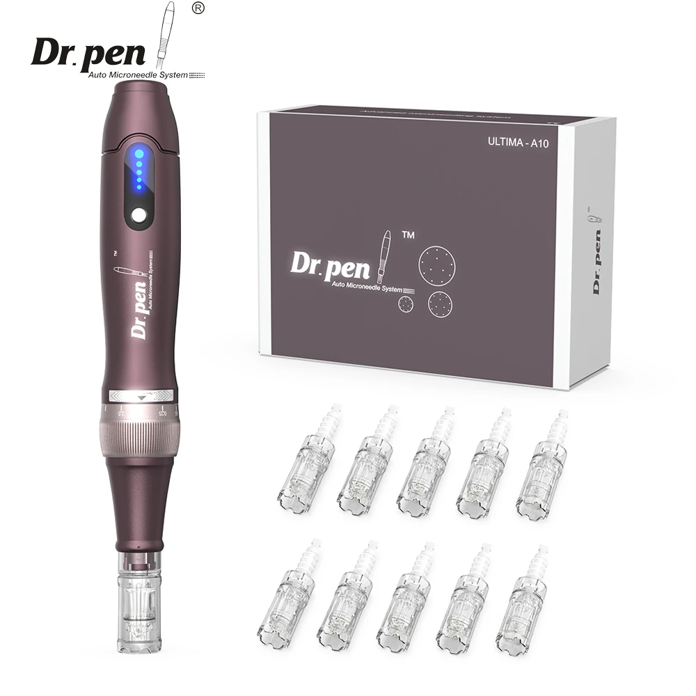 Dr Pen Ultima A10 Wireless Dermapen Microneedling Machine with 12pcs Needle Cartridges Professional Derma Stamp Pen Tiip