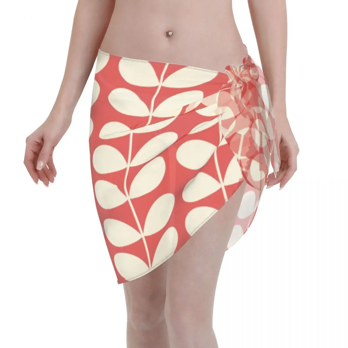 

Orla Kiely Kaftan Sarong Beach Wear Women Leaf Polyester Short Skirt Bikini Beach Cover Ups