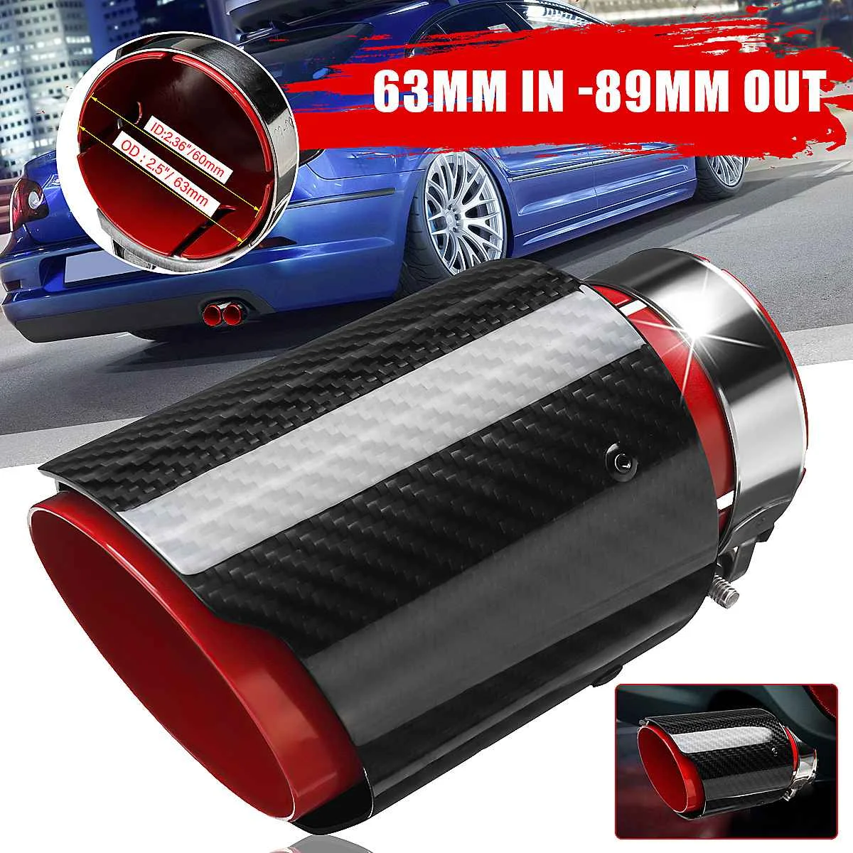

63mm-89mm Car Exhaust Pipe Glossy Carbon Fiber Muffler Tip Exhaust Tail Tube Universal For Honda/VW/Toyota/BMW/Audi/Benz