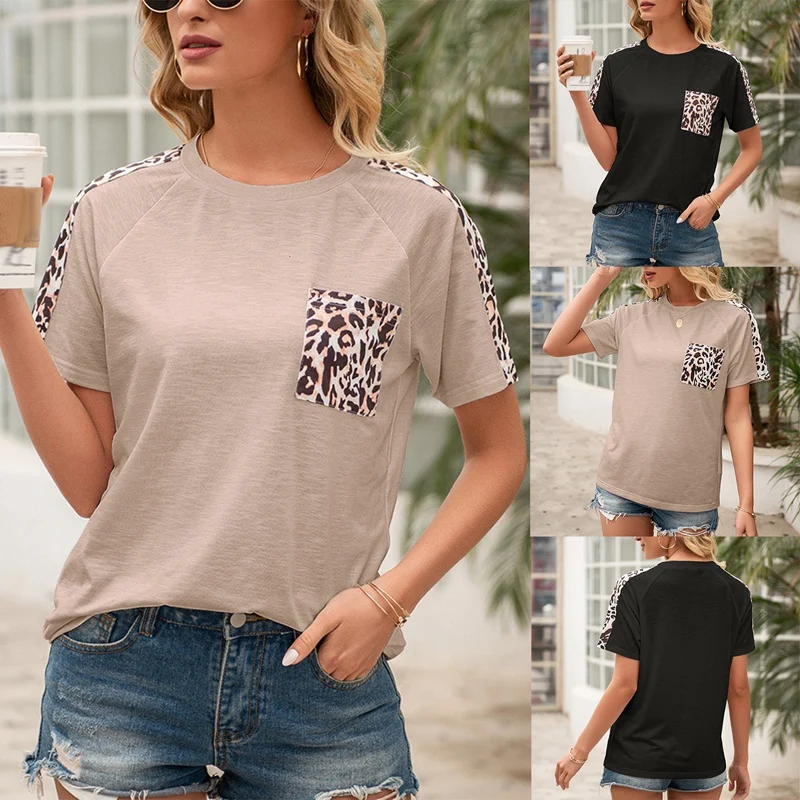 

ASDS-Women's New Fashion Leopard Print Stitching Round Neck Short Sleeve T-Shirt