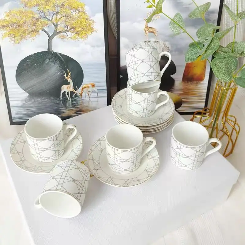 80ml Espresso Cups With Saucers Ceramic Cup Set For Black Tea Coffee Kitchen Party Drink Ware Home Decor Creative Gifts - купить по