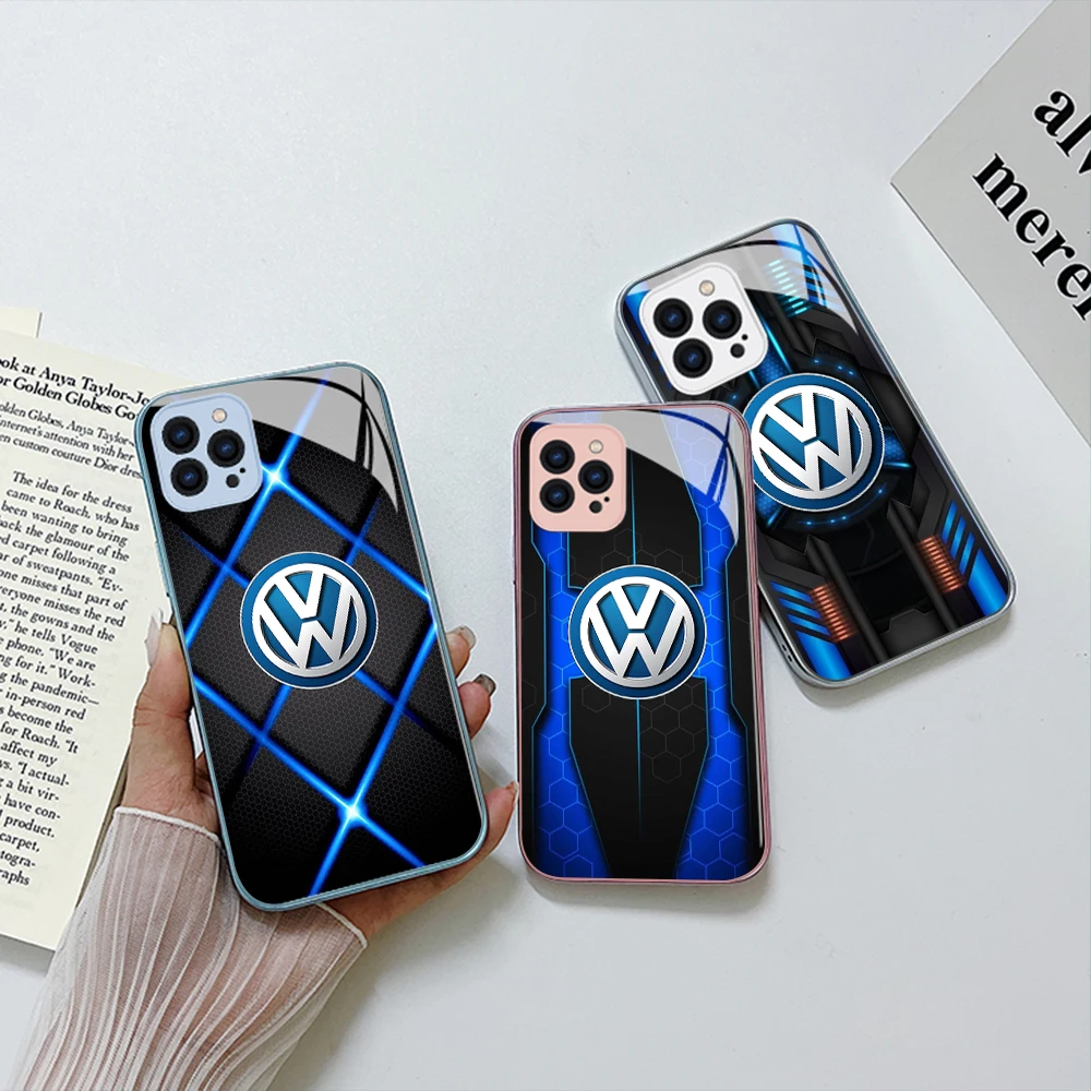 

Luxury Volkswagens Phone Case For iPhone 14 13 12 Mini 11 Pro Max X XS XR 7 8 SE 2020 Plus Glass Hard Cover