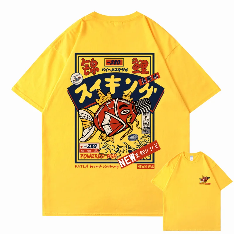 Фото Hip Hop Streetwear Harajuku T-shirt Japanse Kanji Fish Print T-shirt 2024 Mannen Katoen Casual Korte Mouw T-shirt Japan Stijl №4