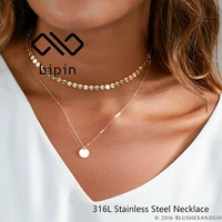bipin women necklace set layers minimalist stainless steel pendant necklace women jewelry