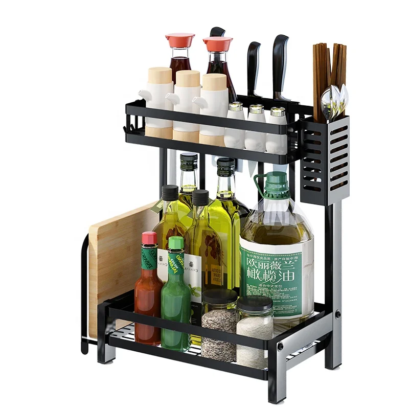 

Double Layer Multifunction Kitchen Desktop Spice Storage & Rack Acrylic Home Storage Spice Rack Gloss Spice Organizer