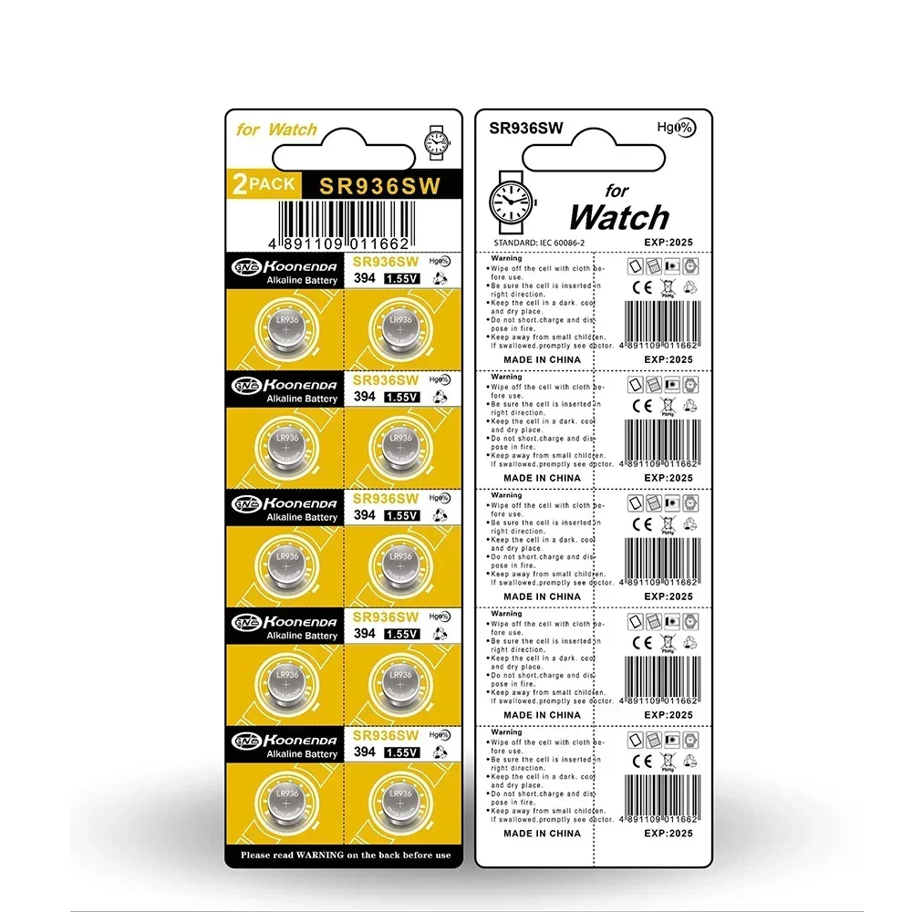 Фото Батарейка-таблетка AG9 1.55V 90mAh LR936 394 SR936SW CX194 G9A 194 394A L936F для часов, игрушек, пультов ДУ, 10-50 шт. №3