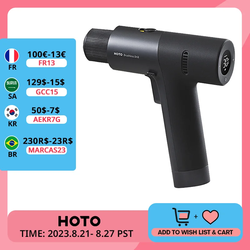 HOTO Brushless Electric Drill 12V LED Smart Screen Cordless 
