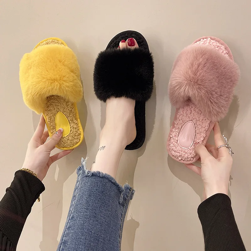 2022 осень зима Модные пушистые тапочки новые женские меховые уличные джинсовые